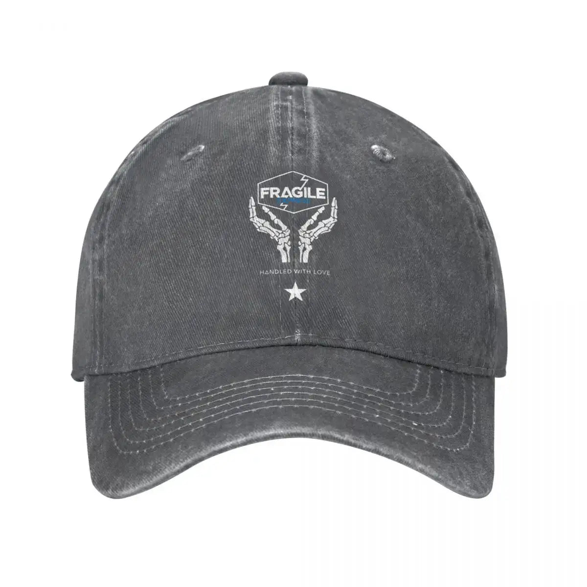 Casquette death stranding gris foncé avec logo brodé mains squelettiques fragility sam porter bridges