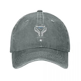 Casquette death stranding fragile grise délavée avec logo brodé blanc fragile manié avec amour pour sam porter bridges