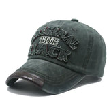 Casquette mode original unisexe en tissu durable vert foncé avec lettrage brodé et bordure en cuir marron