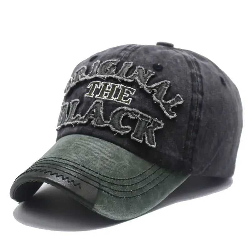 Casquette mode original unisexe en tissu durable gris foncé et vert olive avec broderie vintage original the black