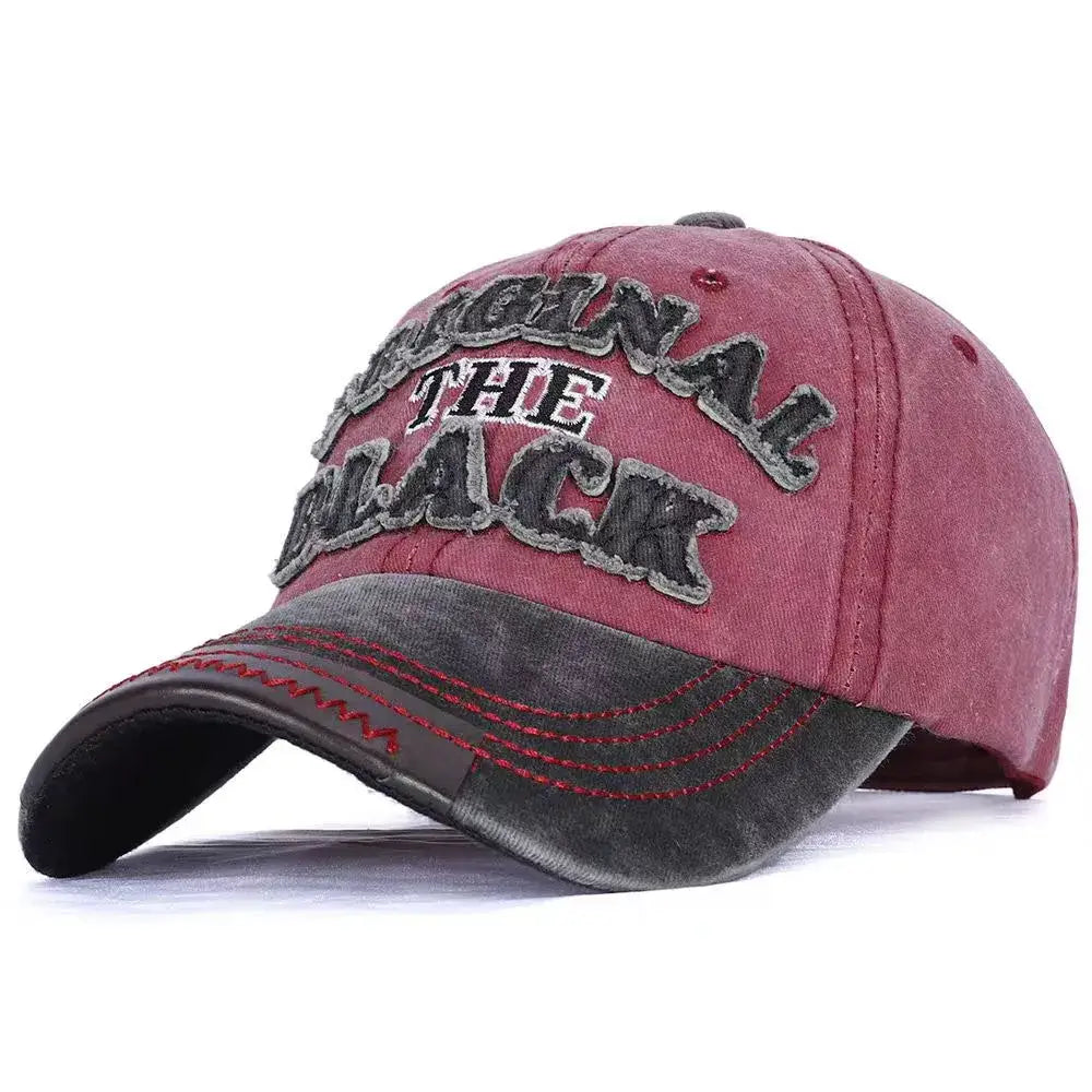 Casquette mode original unisexe en tissu durable avec casquette maroon et visière grise contrastante brodée original the black