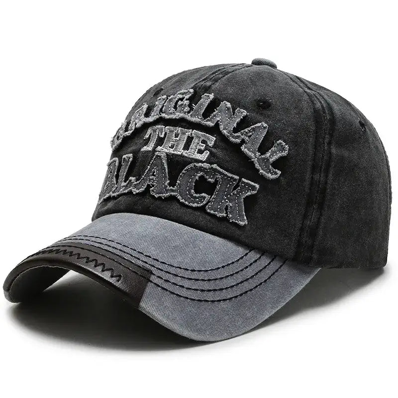 Casquette mode original unisexe en tissu durable noire et grise avec logo brodé original the black en style vintage