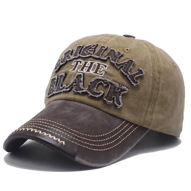 Casquette mode original unisexe en tissu durable olive et marron avec lettrage original the black brodé style vintage