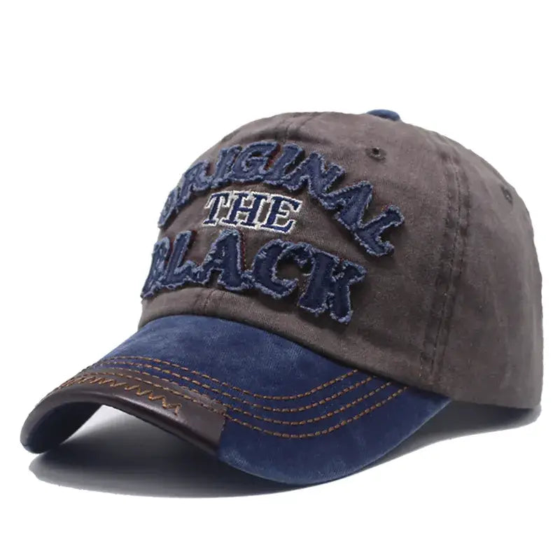 Casquette mode original unisexe en tissu durable marron avec logo brodé navy et visière en daim