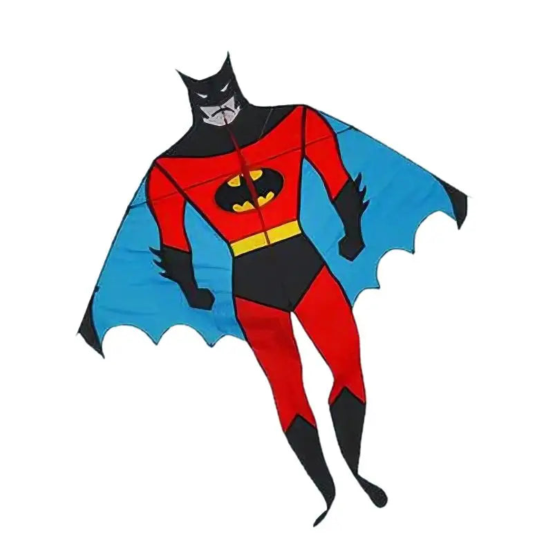 Cerf-volant batman rouge et noir avec cape bleue et symbole jaune l’homme chauve-souris découvrez super héros batman