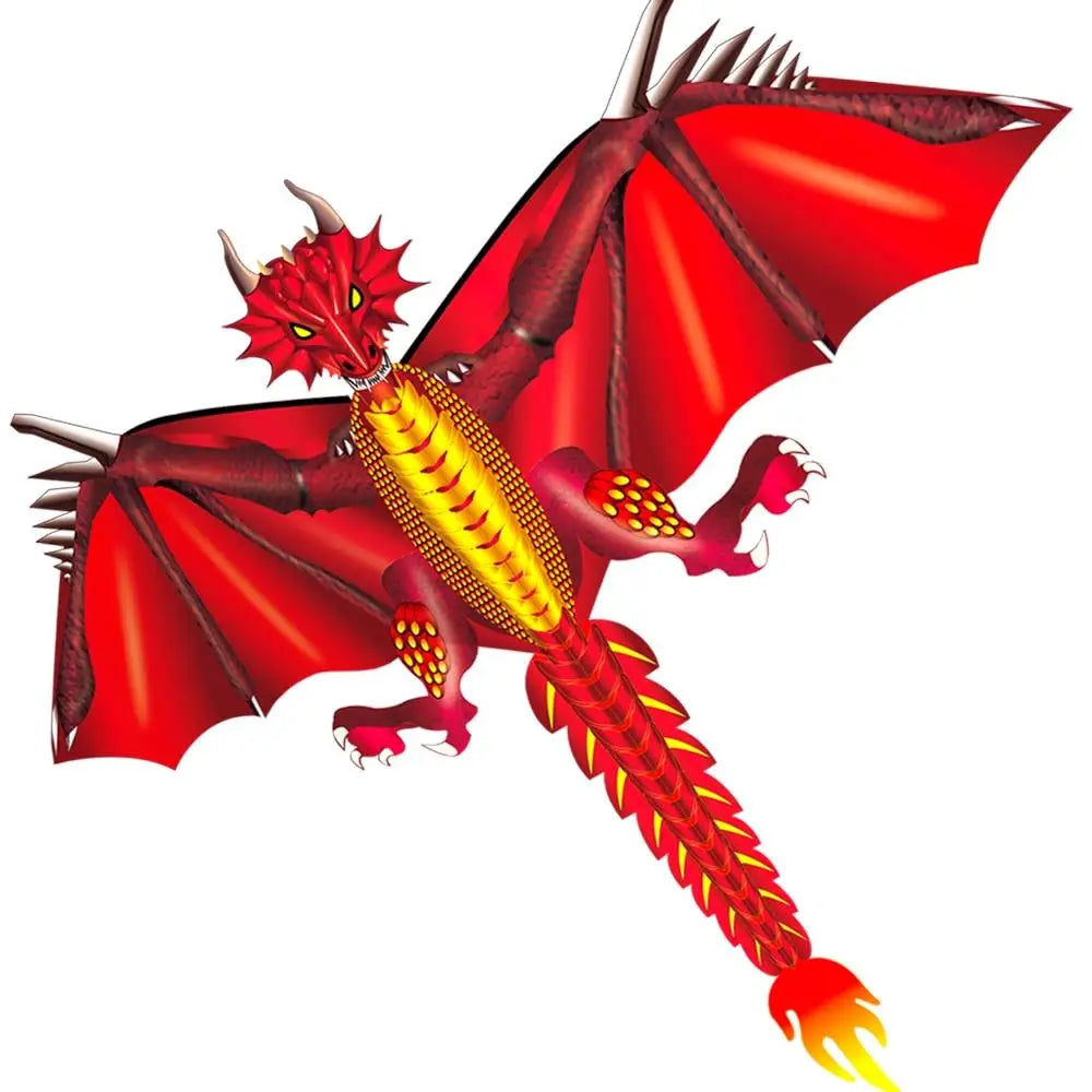 Cerf-volant dragon feu glace vibrant rouge avec accents jaunes et queue flamboyante pour vol cerfs-volants dragon feu dragons ardents