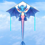 Cerf-volant dragon mignon bleu avec ventre et queue roses, ailes et queue segmentée, cerf-volant dragon coloré magnifique