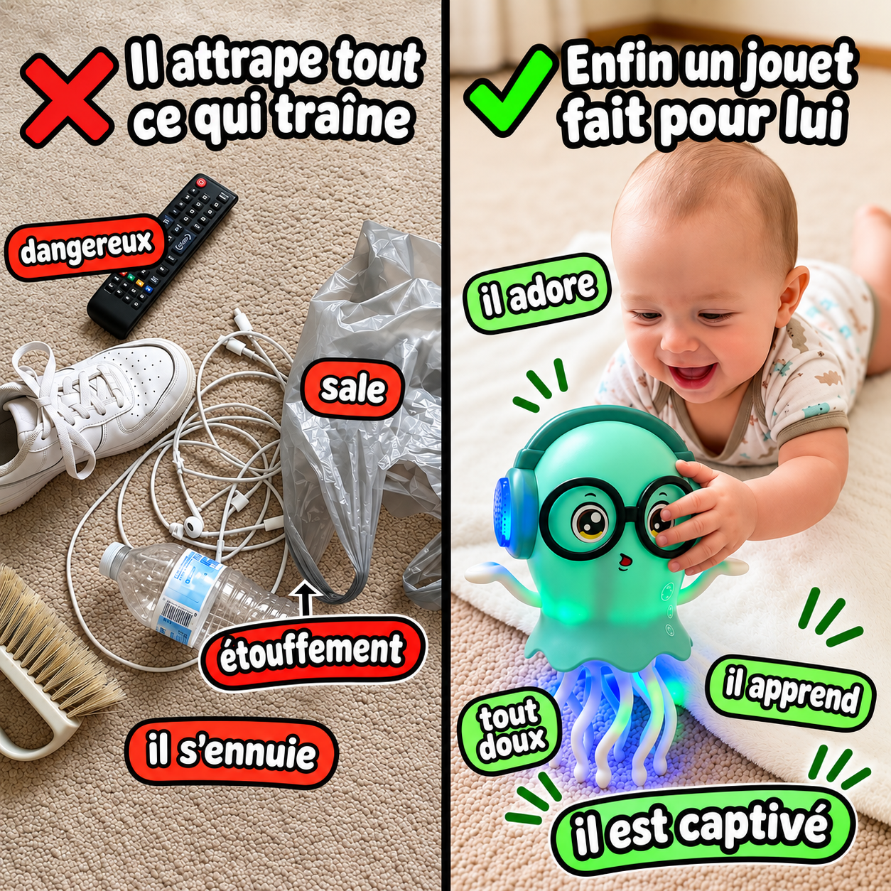 Popi® la Pieuvre - 🐙 Le jouet qui fait rire bébé à tous les coups