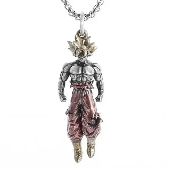 Pendentif dragon ball super saiyan son goku en métal argenté et or rose suspendu à une chaîne pendentif dragon