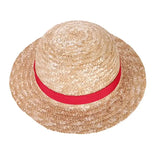 Chapeau de paille luffy beige en paille avec un ruban rouge vif pour un style chapeaux one piece unique