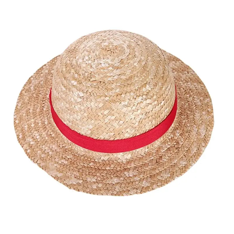 Chapeau de paille luffy beige en paille avec un ruban rouge vif pour un style chapeaux one piece unique