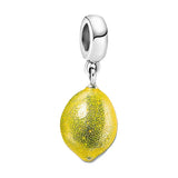 Charm collier citron jaune en argent avec pendentif citron jaune brillant texturé suspendu à une perle argentée