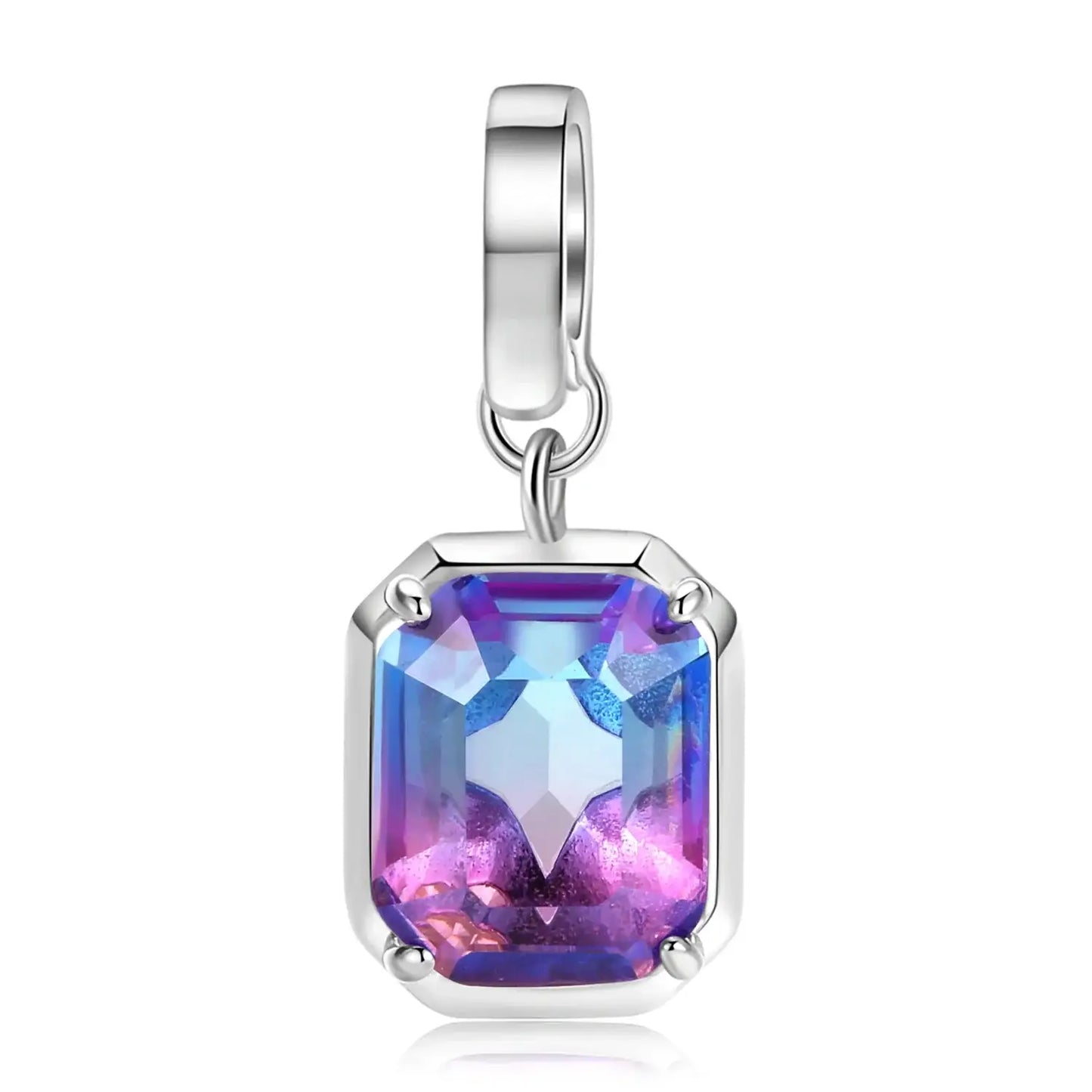Charm pendentif en argent avec diamant zircon orné d une améthyste rectangulaire vibrante et monture argentée