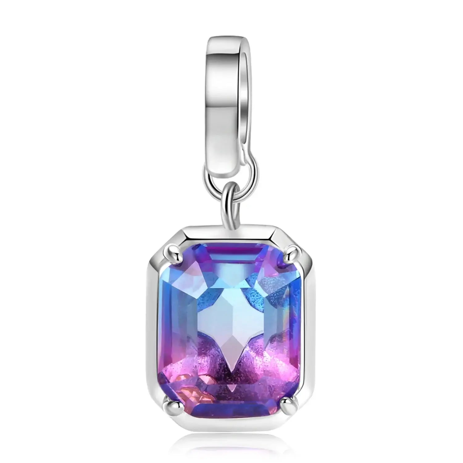 Charm pendentif en argent avec diamant zircon orné d une améthyste rectangulaire vibrante et monture argentée