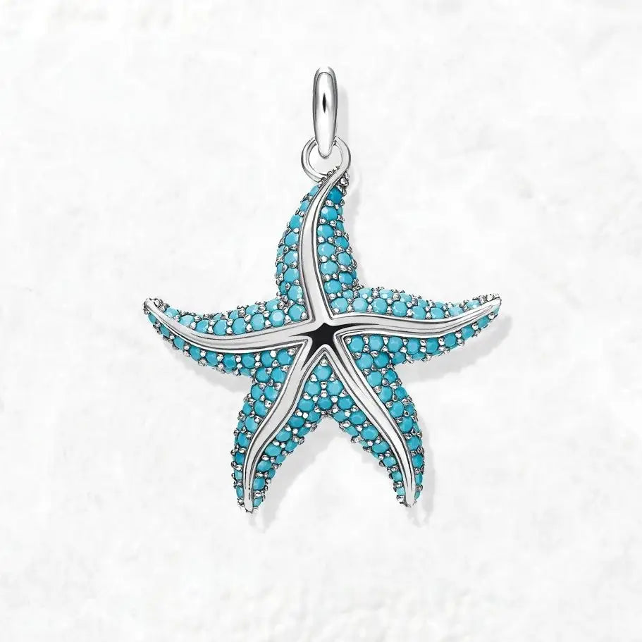 Charm pendentif étoile en pendentif argent sterling turquoise avec pierres scintillantes inspiré de la mer bleue