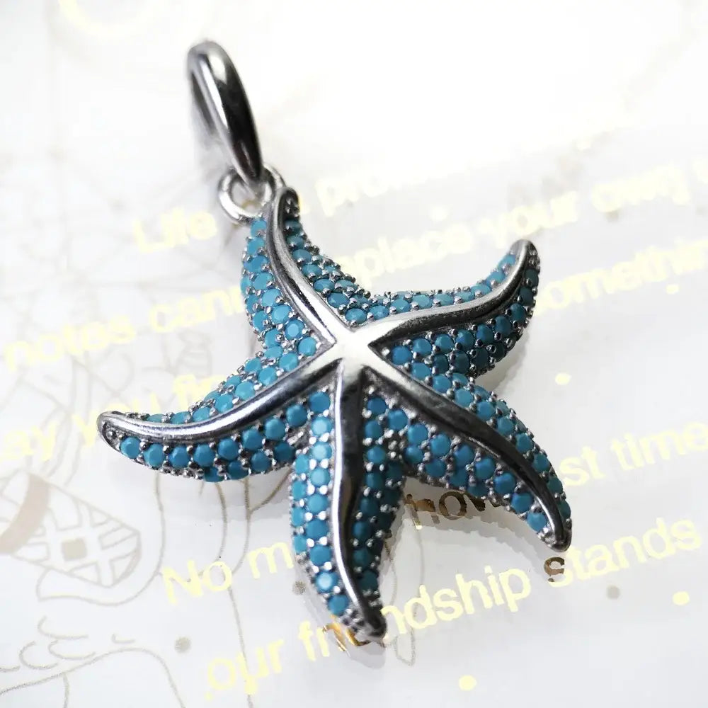 Blue Sterling Silver Starfish Pendant Charm