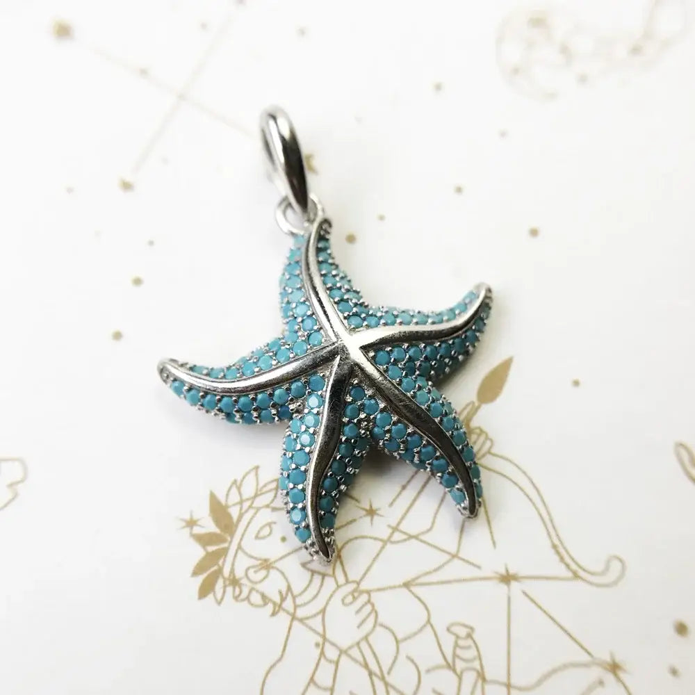 Blue Sterling Silver Starfish Pendant Charm