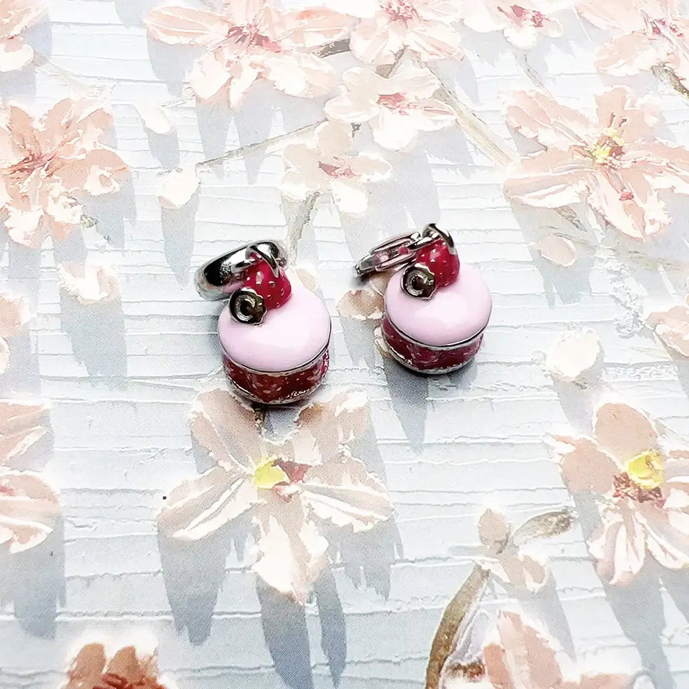 Strawberry Macaroon Silver Charm Pendant