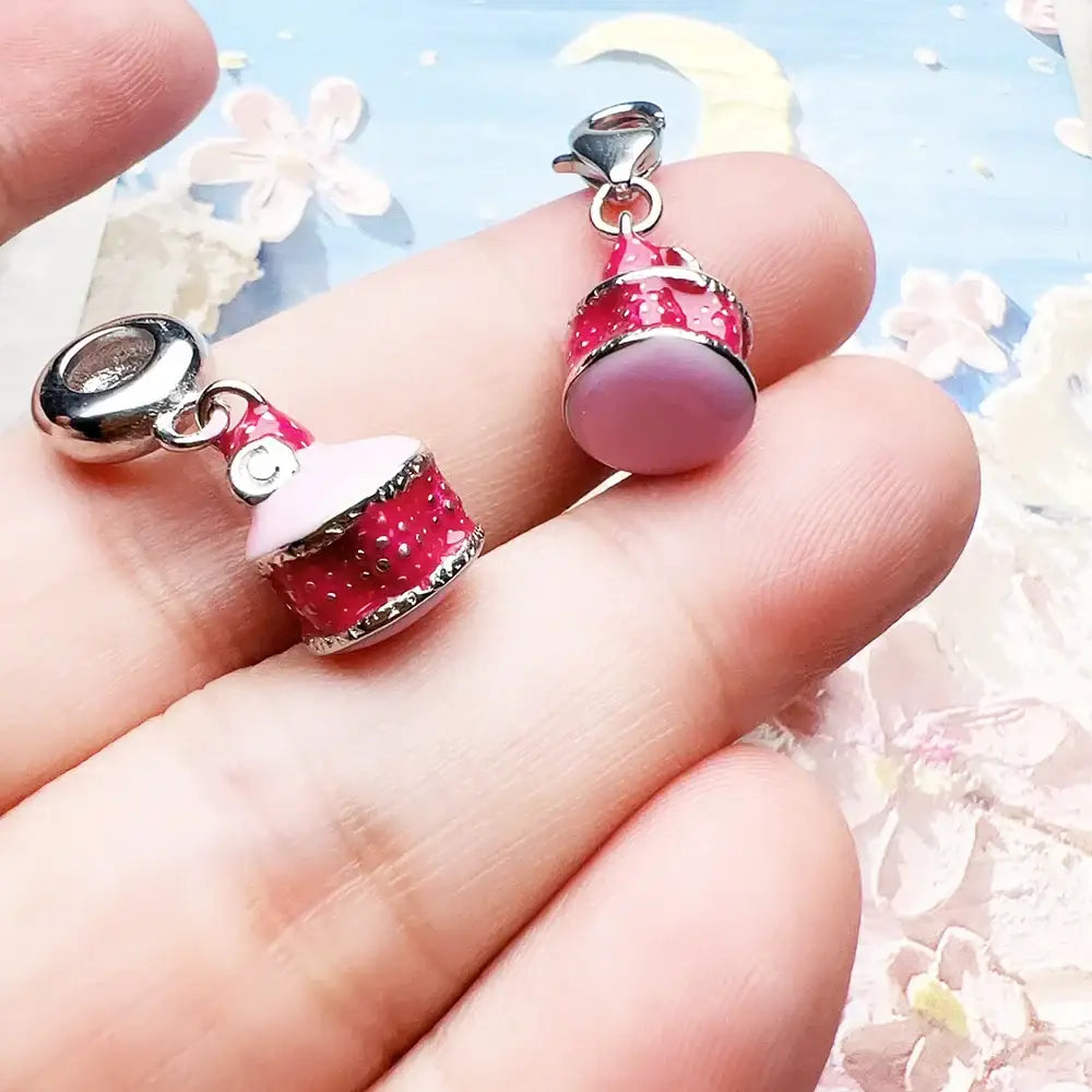 Strawberry Macaroon Silver Charm Pendant