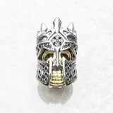 Charm pendentif crâne guerrier royal en argent sterling deux tons argent et or avec motifs tribaux et pointes couronne