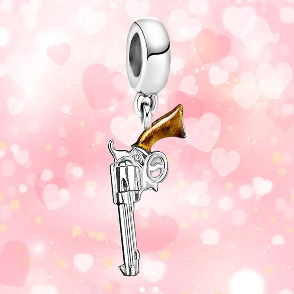 Western Pistol Pendant Charm Silver