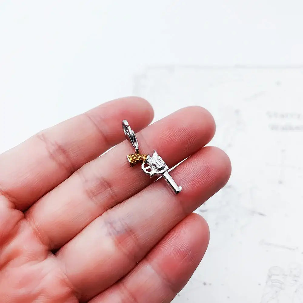 Western Pistol Pendant Charm Silver