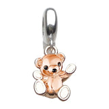 Charm pendentif teddy bear en argent sterling rose gold avec pattes en émail blanc et yeux noirs