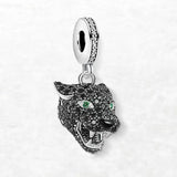 Charm pendentif tête panthère noire en argent sterling avec yeux en zircon vert pour collier panthère