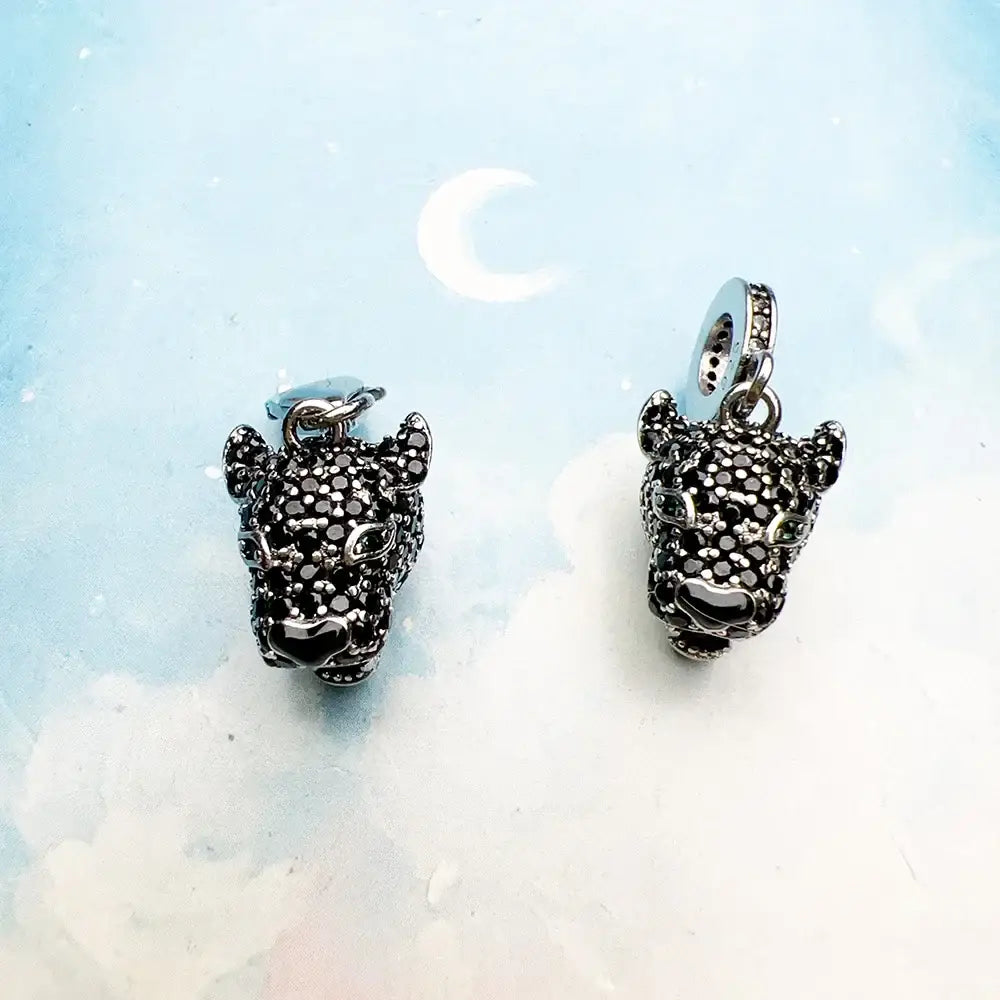 Black Panther Head Pendant Charm Silver Zircon