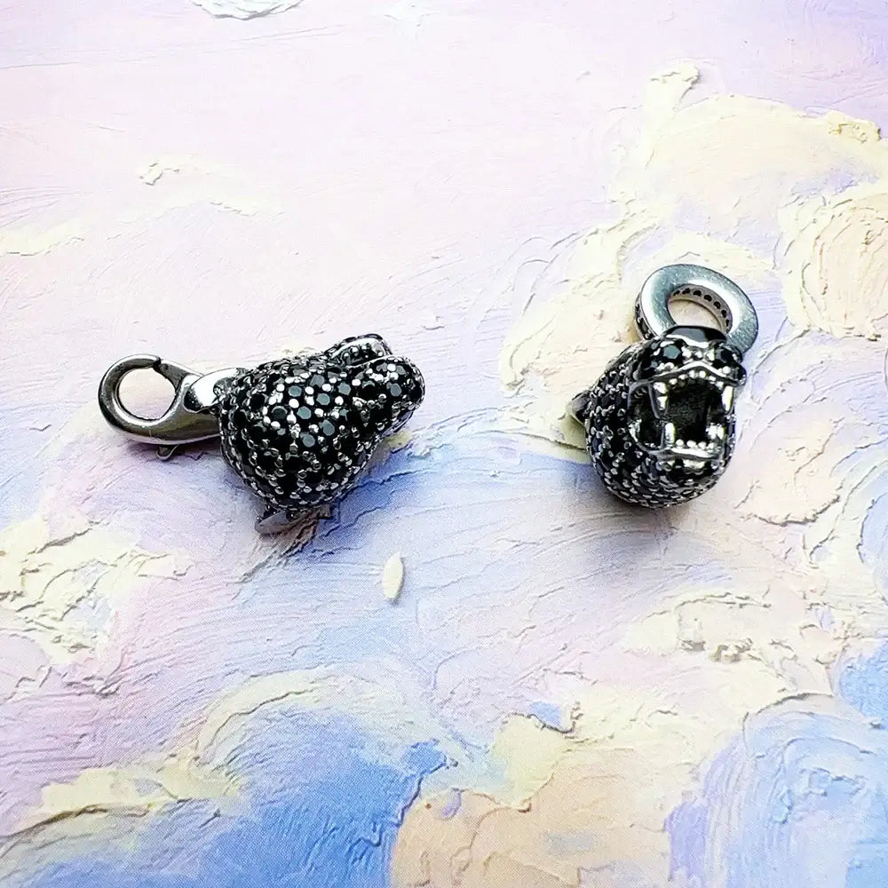 Black Panther Head Pendant Charm Silver Zircon