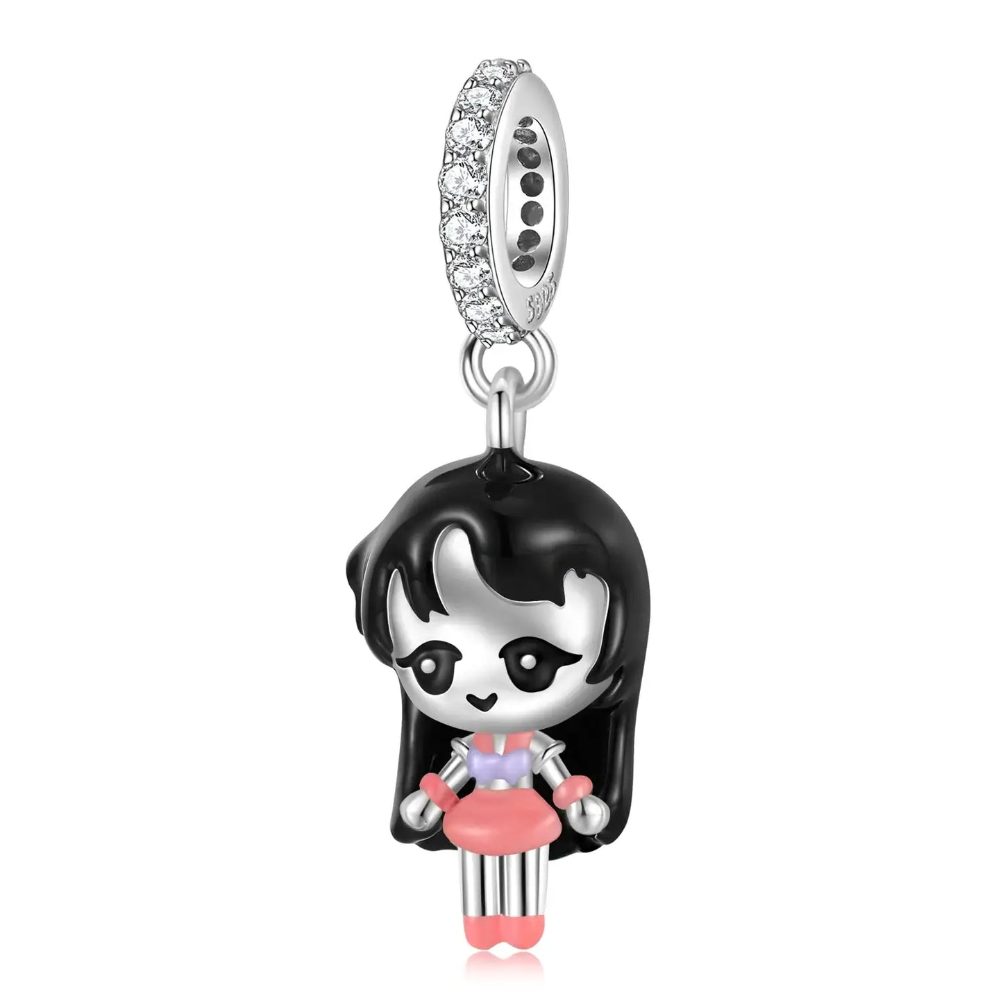 Charms argent 925 Éclat exceptionnel représentant une fille chibi style sailor moon en robe rose et argentée