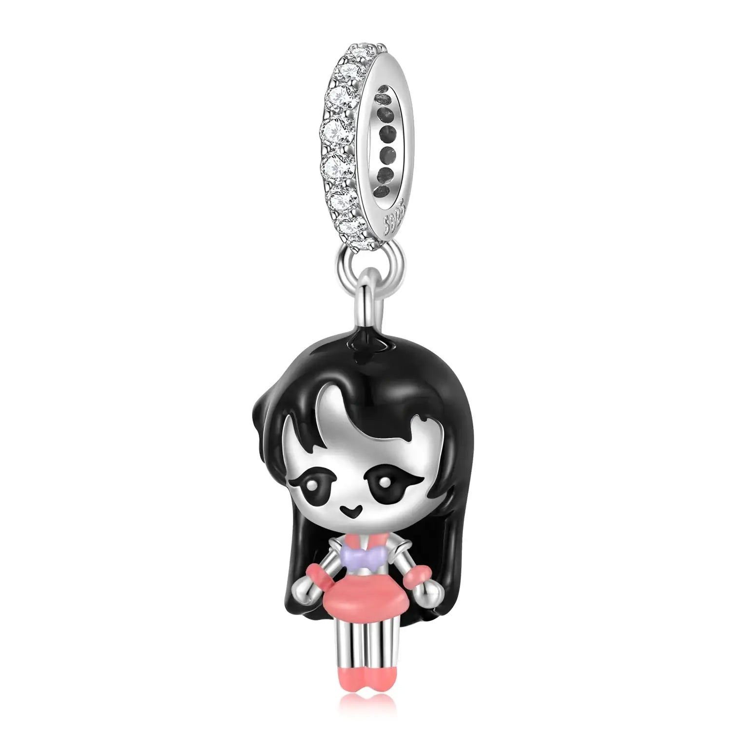 Charms argent 925 Éclat exceptionnel représentant une fille chibi style sailor moon en robe rose et argentée