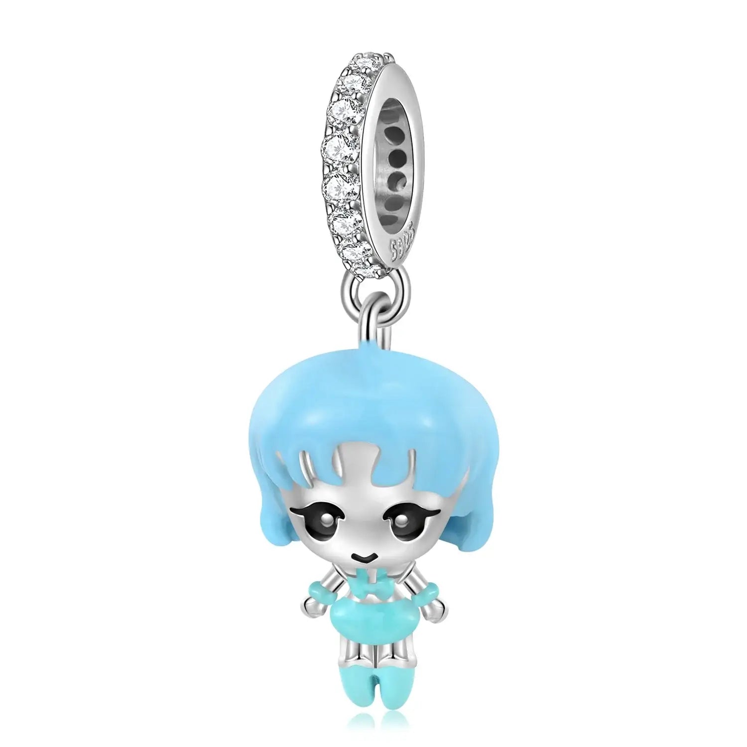 Charm charm argent 925 éclat exceptionnel bleu clair avec personnage chibi sailor moon et robe turquoise