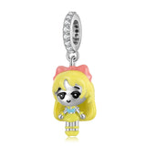Charm charming alice yellow with pink bow and crystal accents made of argent 925 for sailor moon éclat exceptionnel