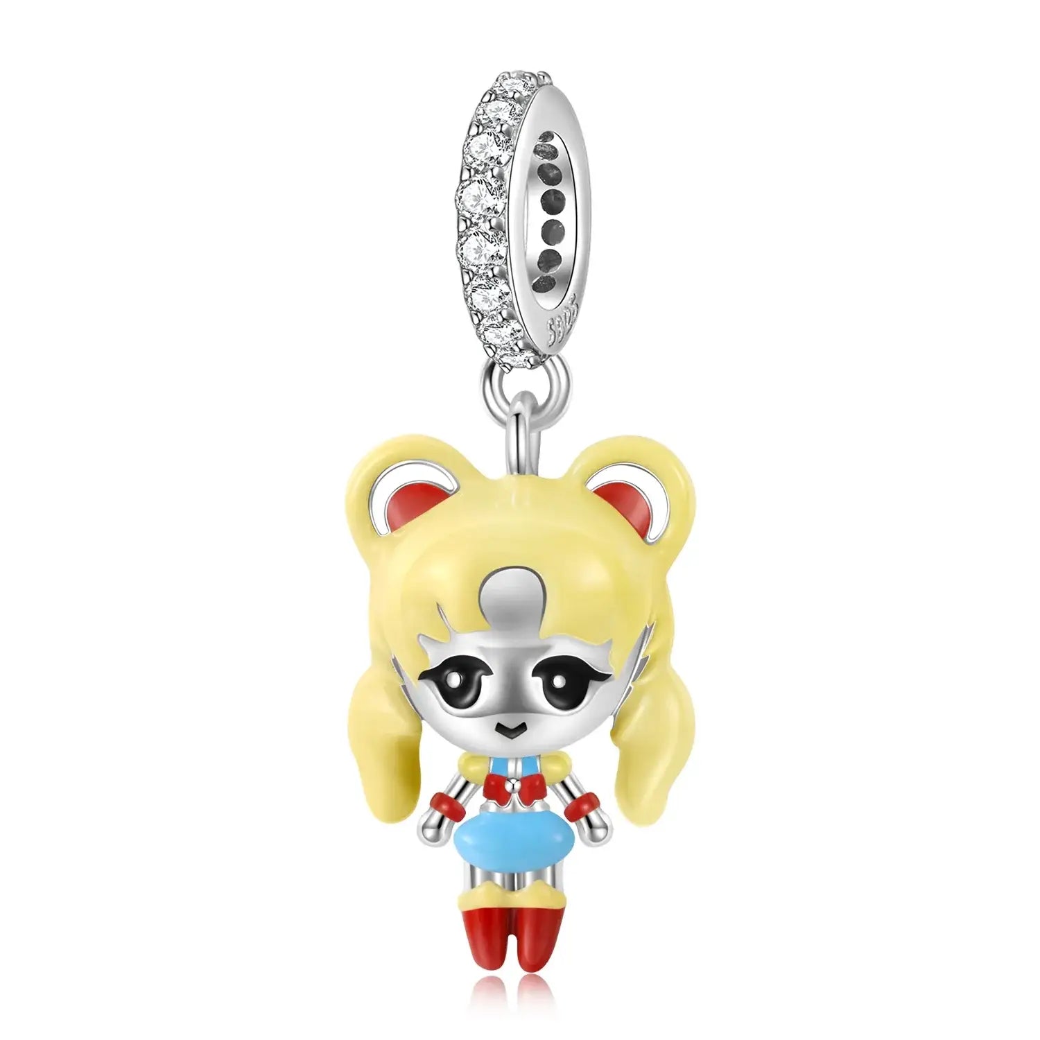 Charms argent 925 super girl sailor moon avec éclat exceptionnel suspens doré cheveux jaunes et accessoires argentés