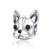 Charm chien argent en métal poli avec yeux et nez en onyx noir pour bracelet chiens argent touche d’élégance