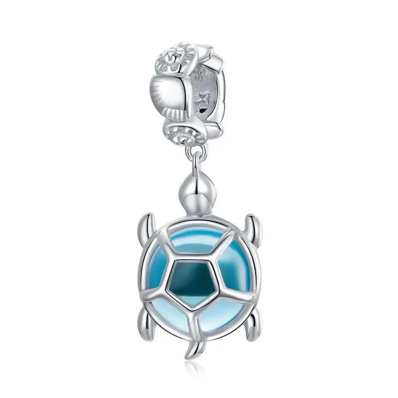 Charms argent tortue avec coquille bleu émail et pattes détaillées pour bracelet océan interchangeable