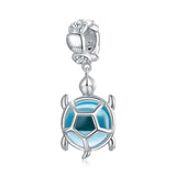 Charms argent tortue avec coquille bleu émail et pattes détaillées pour bracelet océan interchangeable