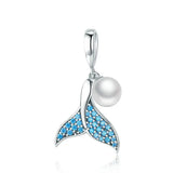 Charms argent en forme de queue de sirène argentée ornée de cristaux bleus et perle pour bracelet océan