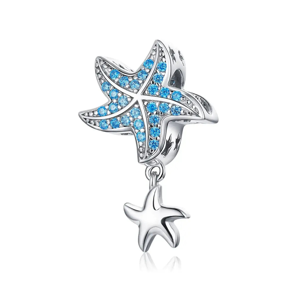Charme argent en forme detoile de mer avec cristaux bleus et pendentif etoile plus petit pour bracelet océan