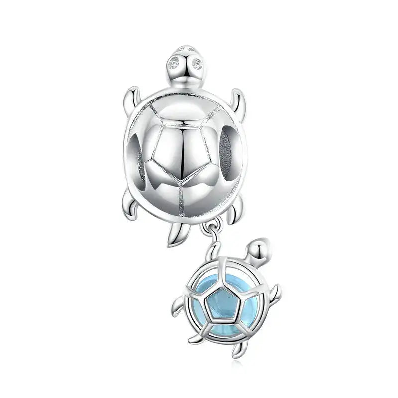 Charms argent tortue argentée avec petit pendentif tortue turquoise pour bracelet océan élégant et poli