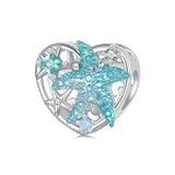 Charms argent en forme de cœur avec étoile de mer turquoise et cristaux pour bracelet océan en argent sterling