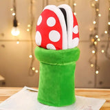 Chaussons plante carnivore super mario en peluche rouge et blanc avec base verte inspirée de l’univers fantastique