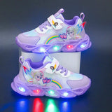 Chaussures disney lumineuses pour filles avec lumières led intégrées, motif elsa frozen, accents arc-en-ciel et paillettes
