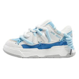 Sneaker chunky blanc et bleu clair avec lacets tressés et semelle texturée pour chaussures luxe sport unisexe