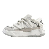 Chaussures luxe sport unisexe blanc et gris avec semelle épaisse superposée et lacets tressés allient style