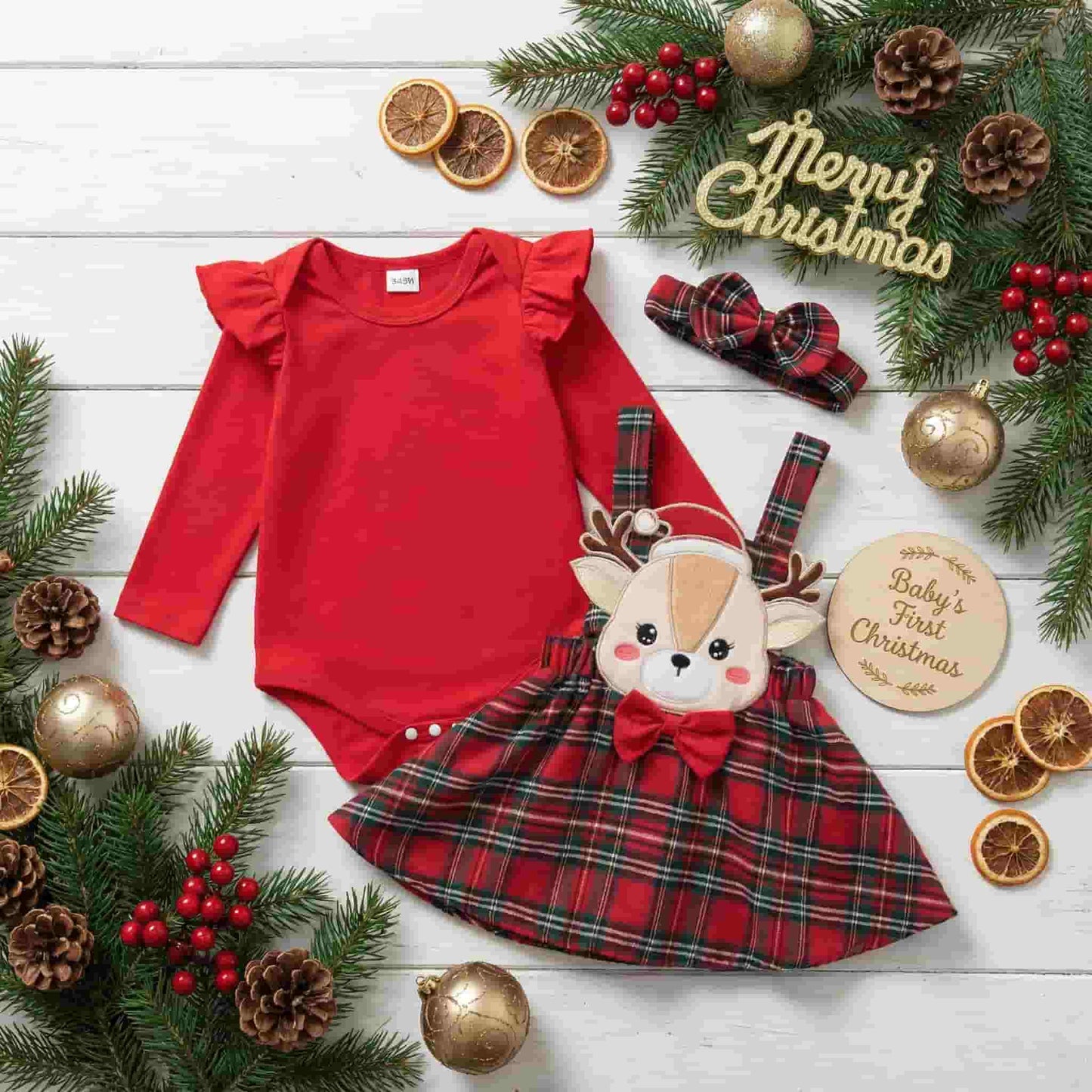 Set Natalizio Renna Felice | Outfit da Festa 3 Pezzi