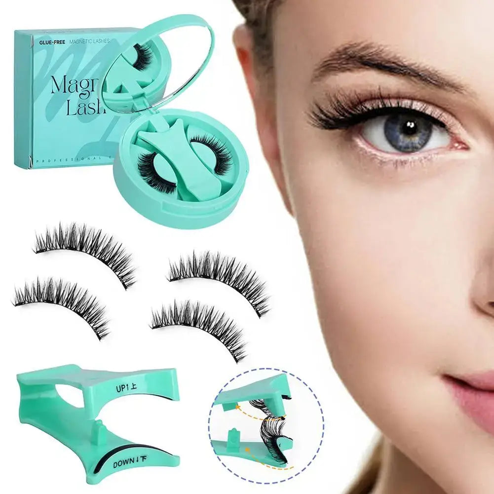 Faux cils magnétiques réutilisables teal avec applicateur dans boîte compacte pour cils magnétiques et déguisement carnaval