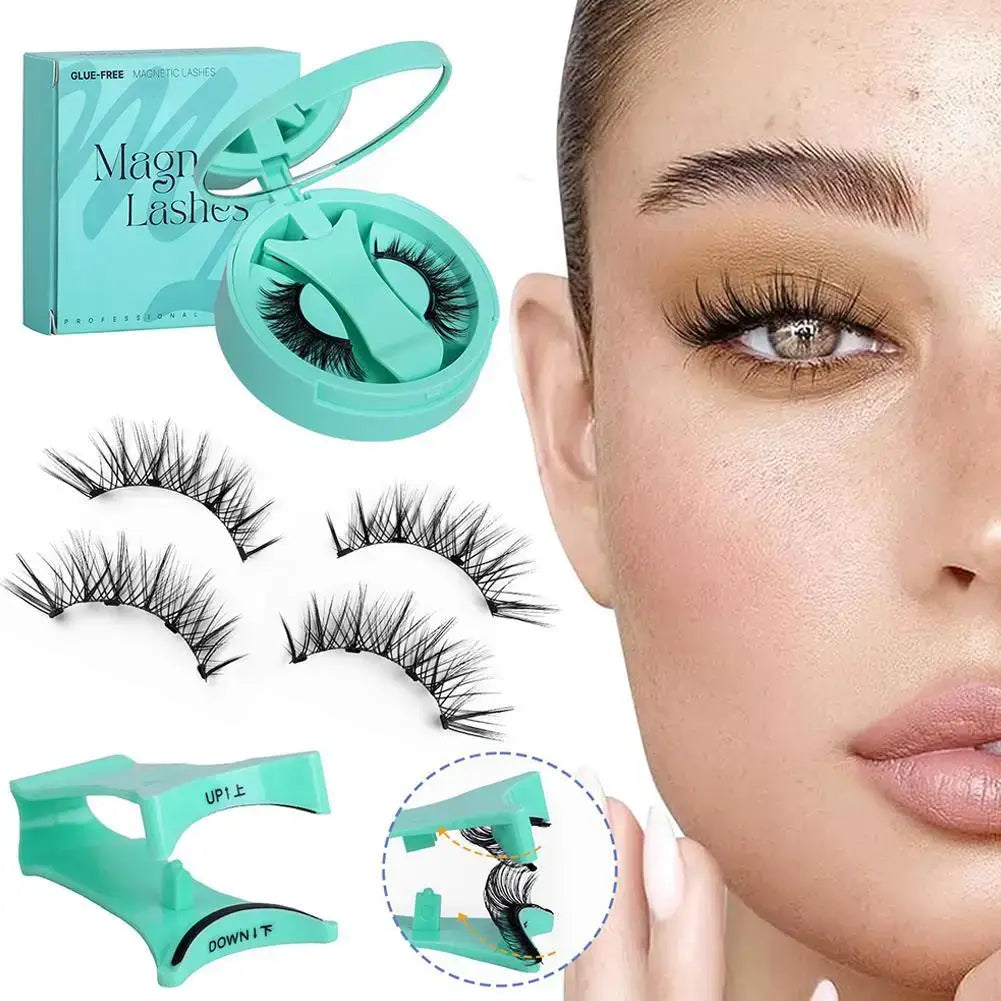 Faux cils magnétiques teal réutilisables avec outils dans un étui compact pour cils magnétiques carnaval