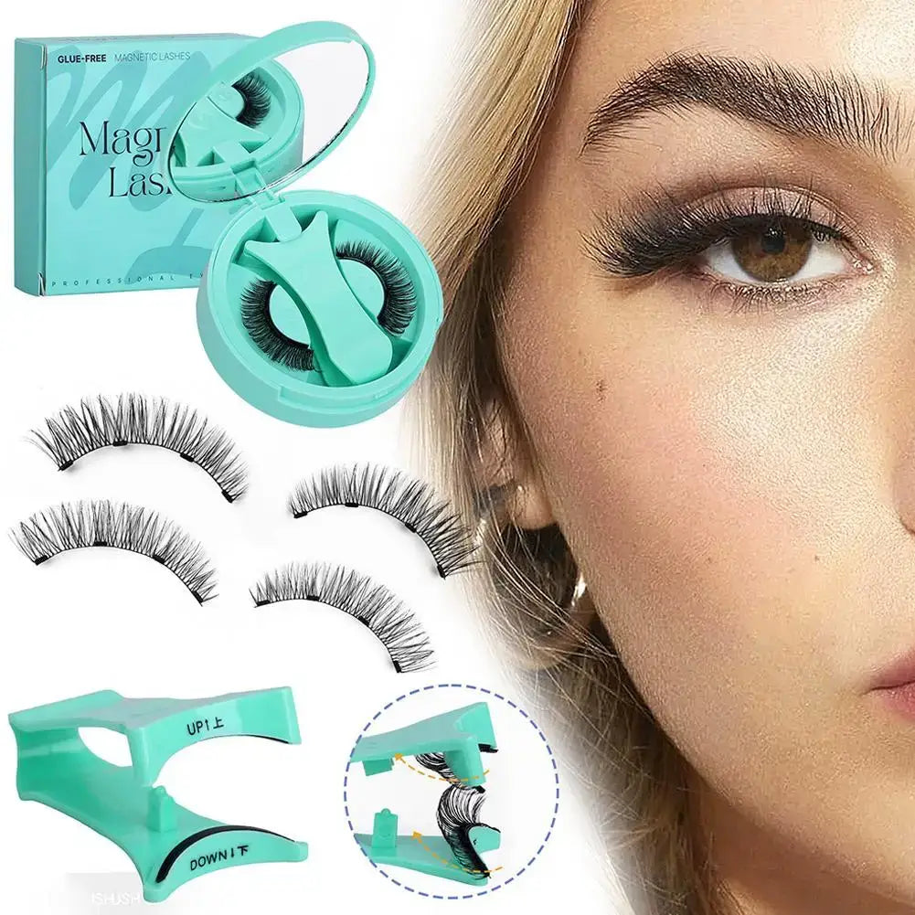 Faux cils magnétiques réutilisables teal avec clips dapplication dans un étui compact pour déguisement carnaval